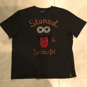 Roku Studio Stoned Successful Black High Life Rhinestone Tee Shirt